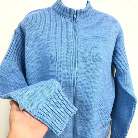 Cooper Blue Pastel Wool Blend Knit High Neck Zip Up Sweater Cardigan Women M - Picture 6 of 12